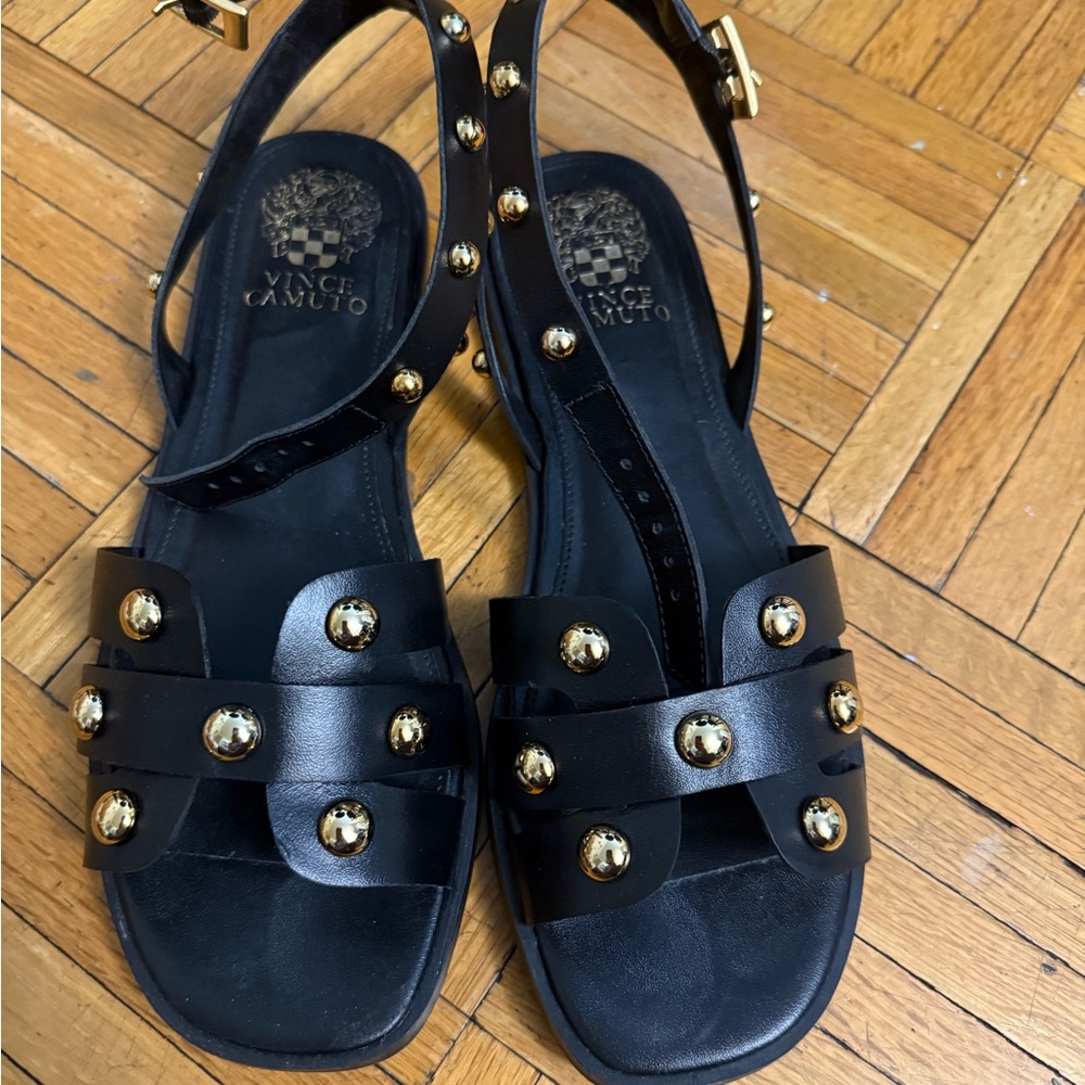 Vince Camuto Black Sandals with Gold Studs